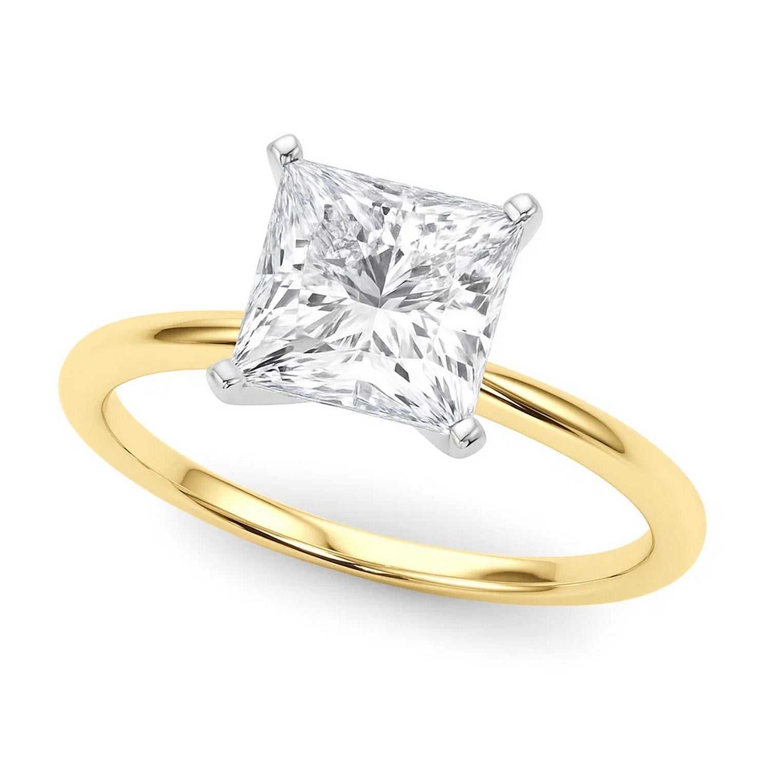 3 carat princess lab-grown diamond solitaire ring in 10K yellow gold with elegant prong setting for modern luxury.