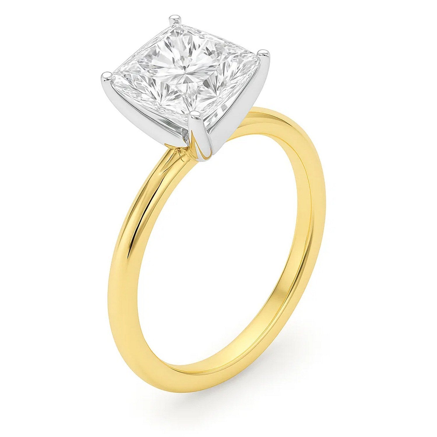 3 carat princess lab-grown diamond solitaire ring in 10K yellow gold with elegant prong setting, modern design.