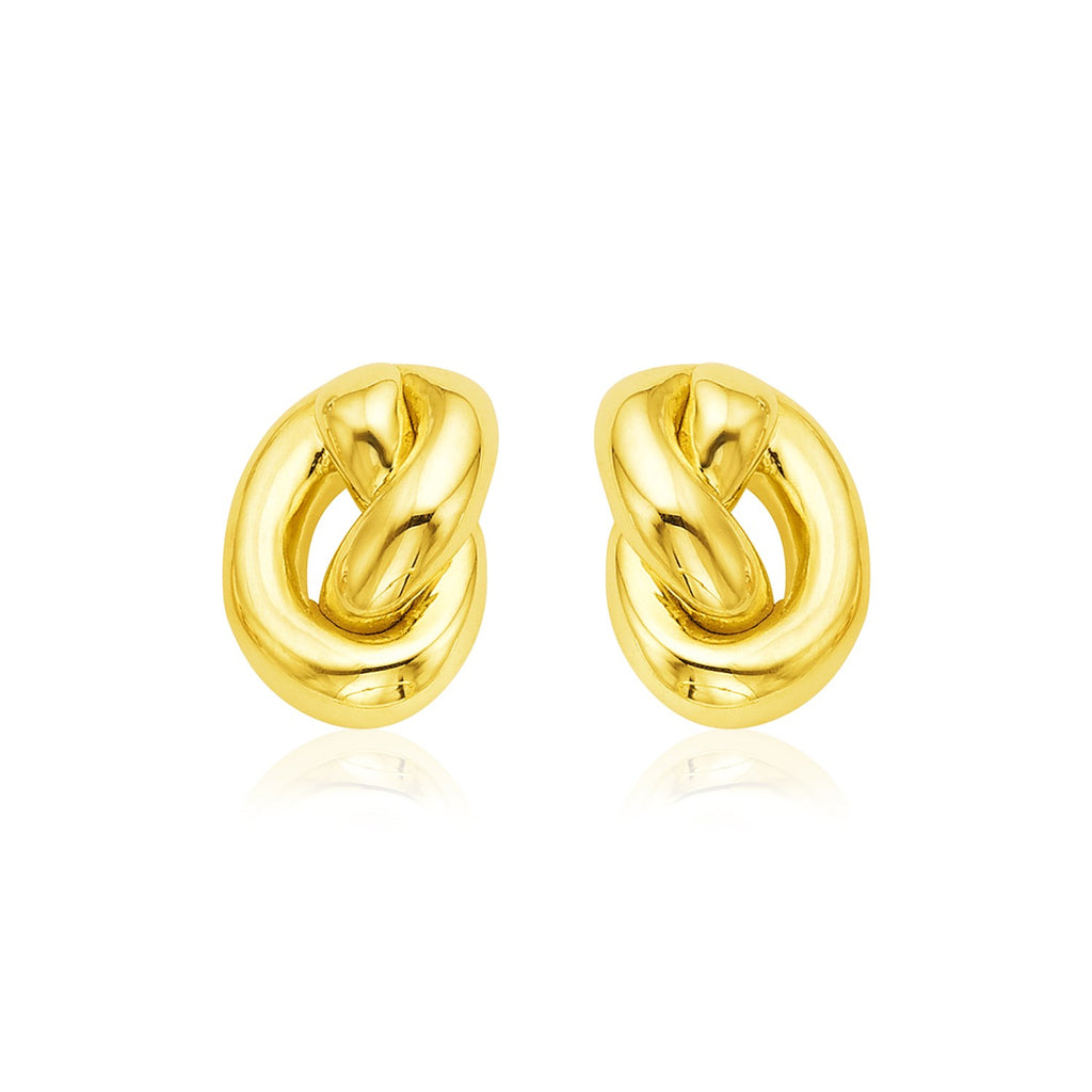 14k yellow gold polished knot stud earrings featuring a modern design for an elegant touch to any outfit.