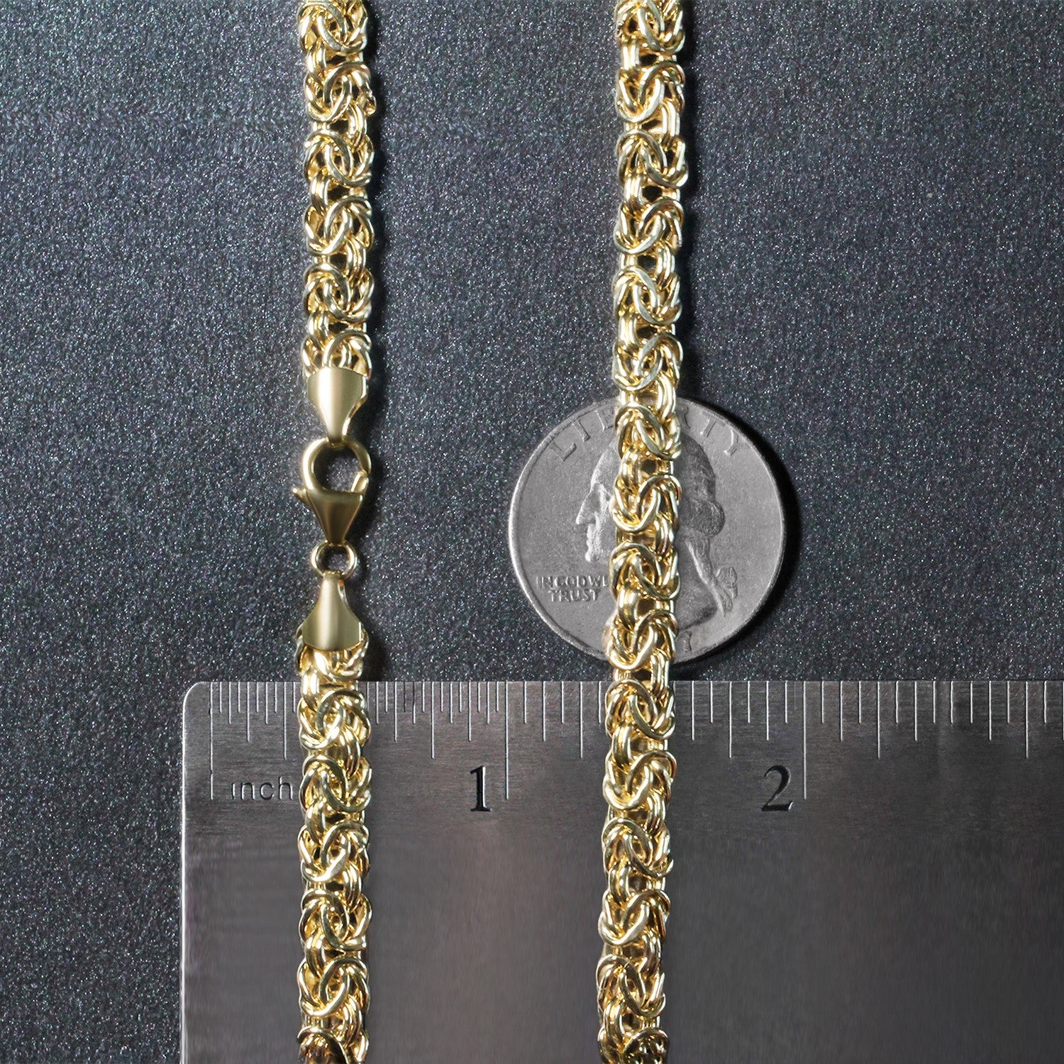 14k yellow gold fancy Byzantine chain necklace showcasing a modern design with elegant stud detailing.