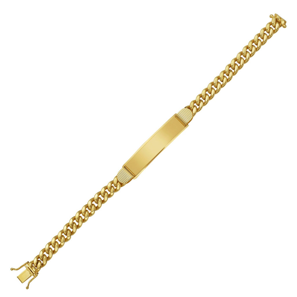 14k yellow gold Lite Cuban ID bracelet with modern chain link design, perfect for luxury style and everyday elegance.