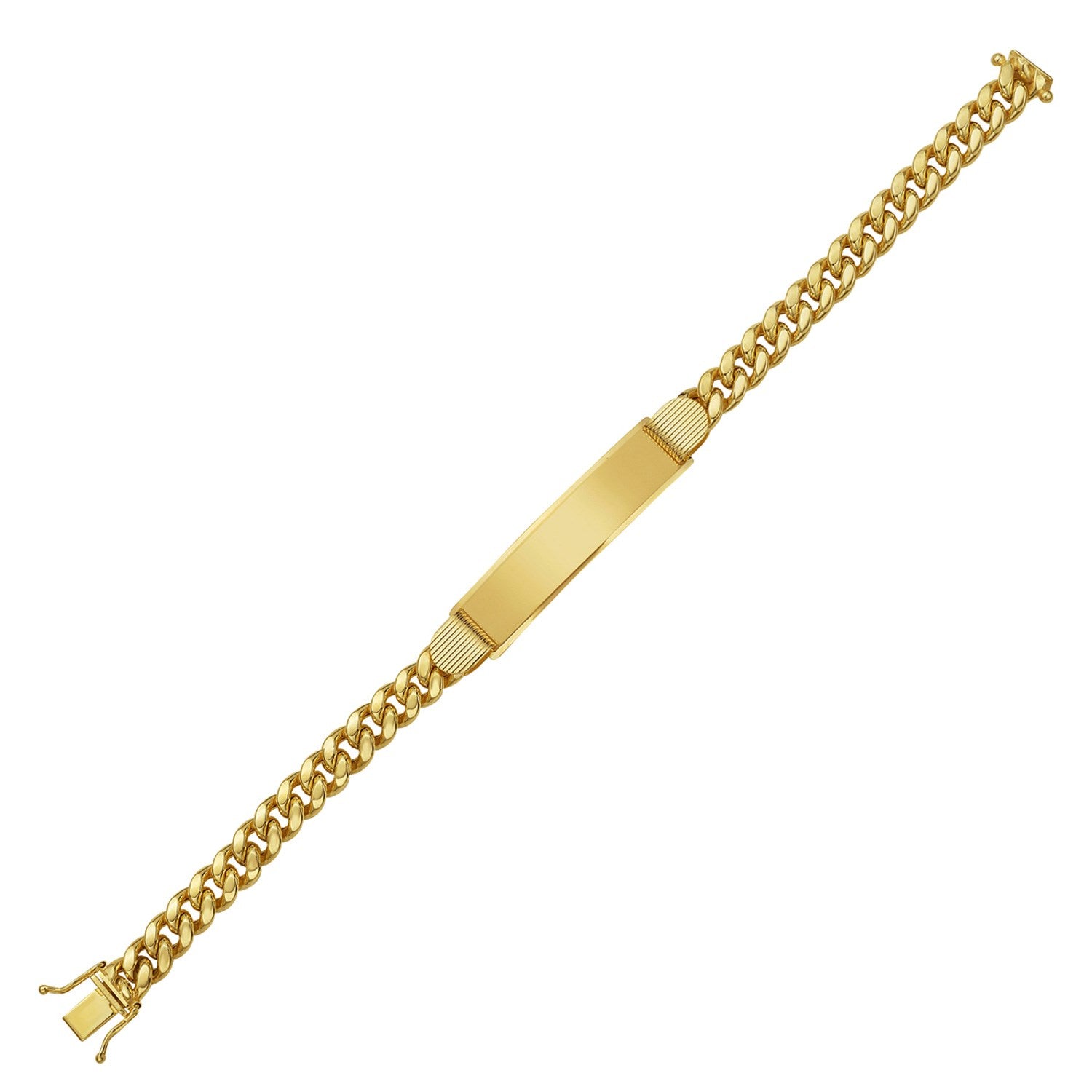 14k yellow gold Lite Cuban ID bracelet with modern chain link design, perfect for luxury style and everyday elegance.
