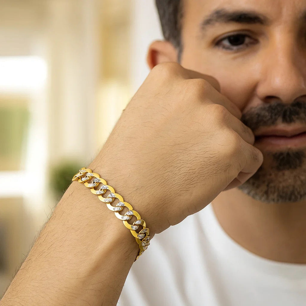 14k two-tone gold pave curb bracelet featuring elegant links and a classic design, perfect for luxury styling.