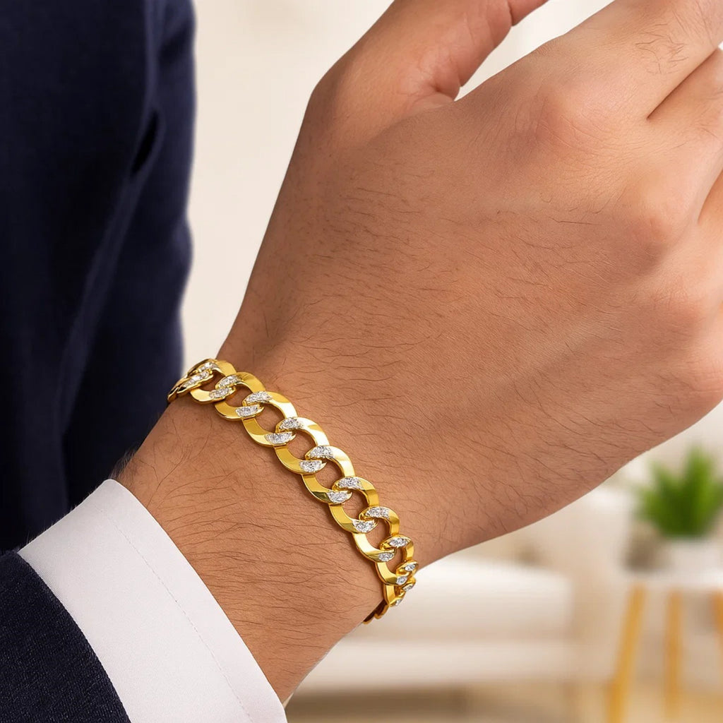14k two-tone gold pave curb bracelet featuring classic links, exuding timeless elegance and luxury craftsmanship.