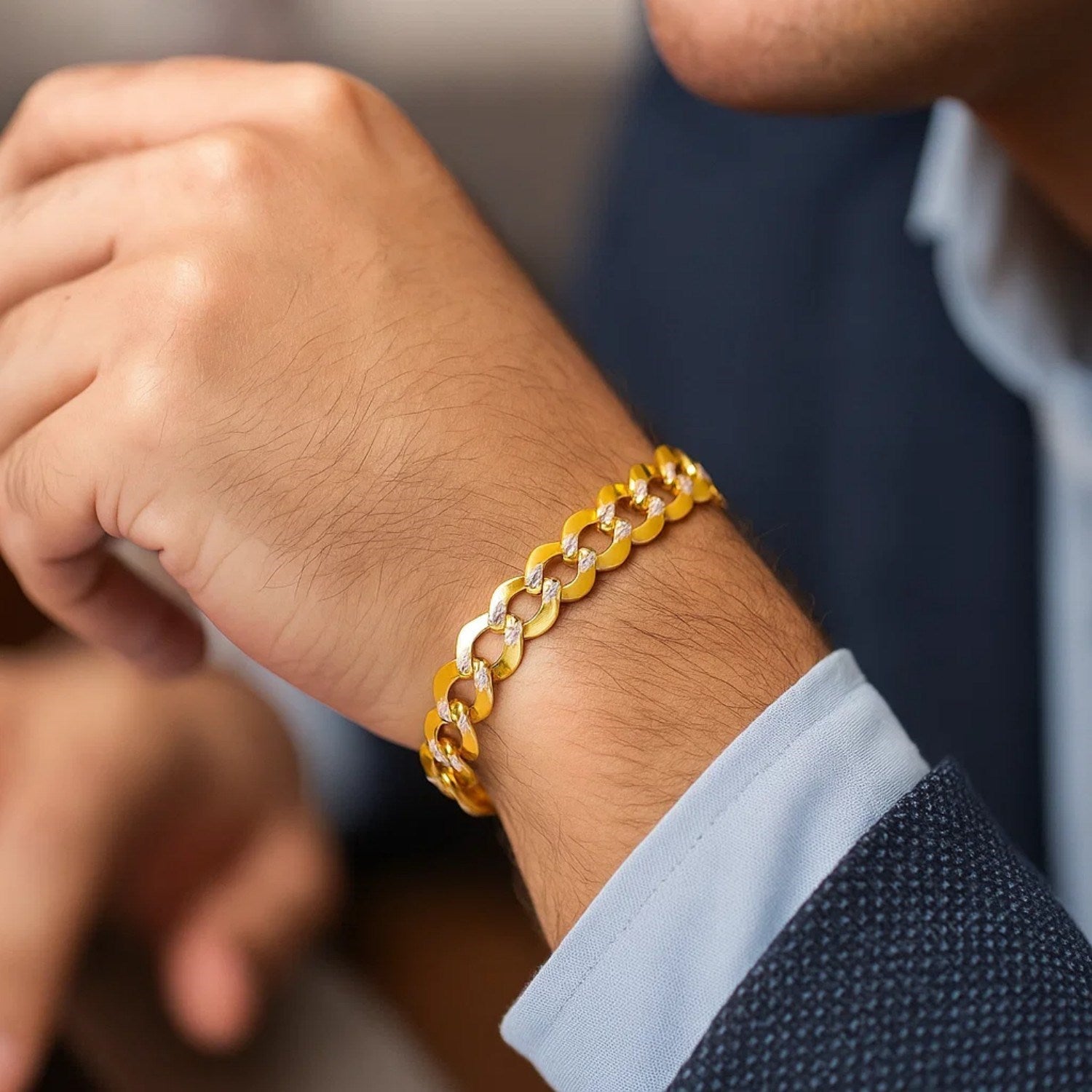 14k two-tone gold pave curb bracelet featuring elegant links and a classic design, perfect for luxury styling.