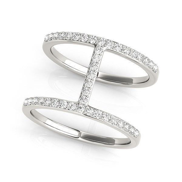 14k white gold dual band bridge style diamond ring featuring elegant prong-set round diamonds, 3/8 cttw.