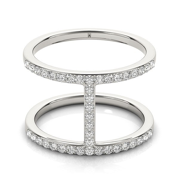 14k white gold dual band bridge style diamond ring featuring elegant prong-set round diamonds, 3/8 cttw.
