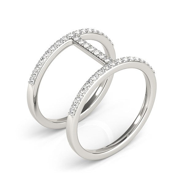 Elegant 14k white gold dual band bridge style diamond ring featuring a prong-set round diamond, 3/8 cttw.