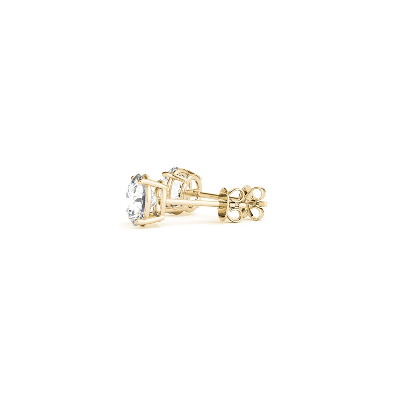 14k yellow gold diamond stud earrings featuring IGI certified lab-grown diamonds in a modern prong setting.
