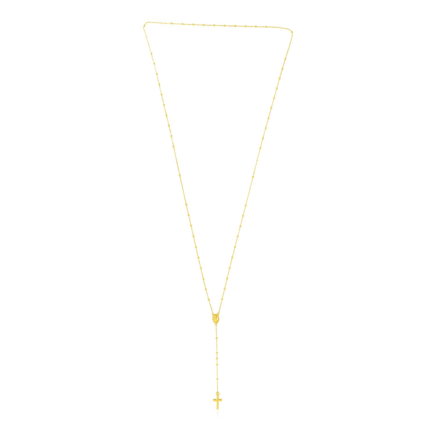 14k yellow gold rosary necklace featuring a delicate chain and modern stud design, perfect for elegant layering.