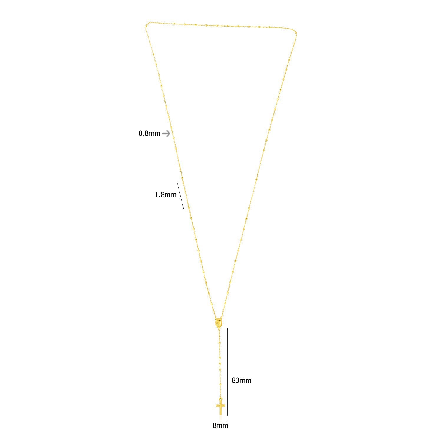 14k yellow gold rosary necklace featuring modern design with delicate chain and stud accents, perfect for elegant layering.