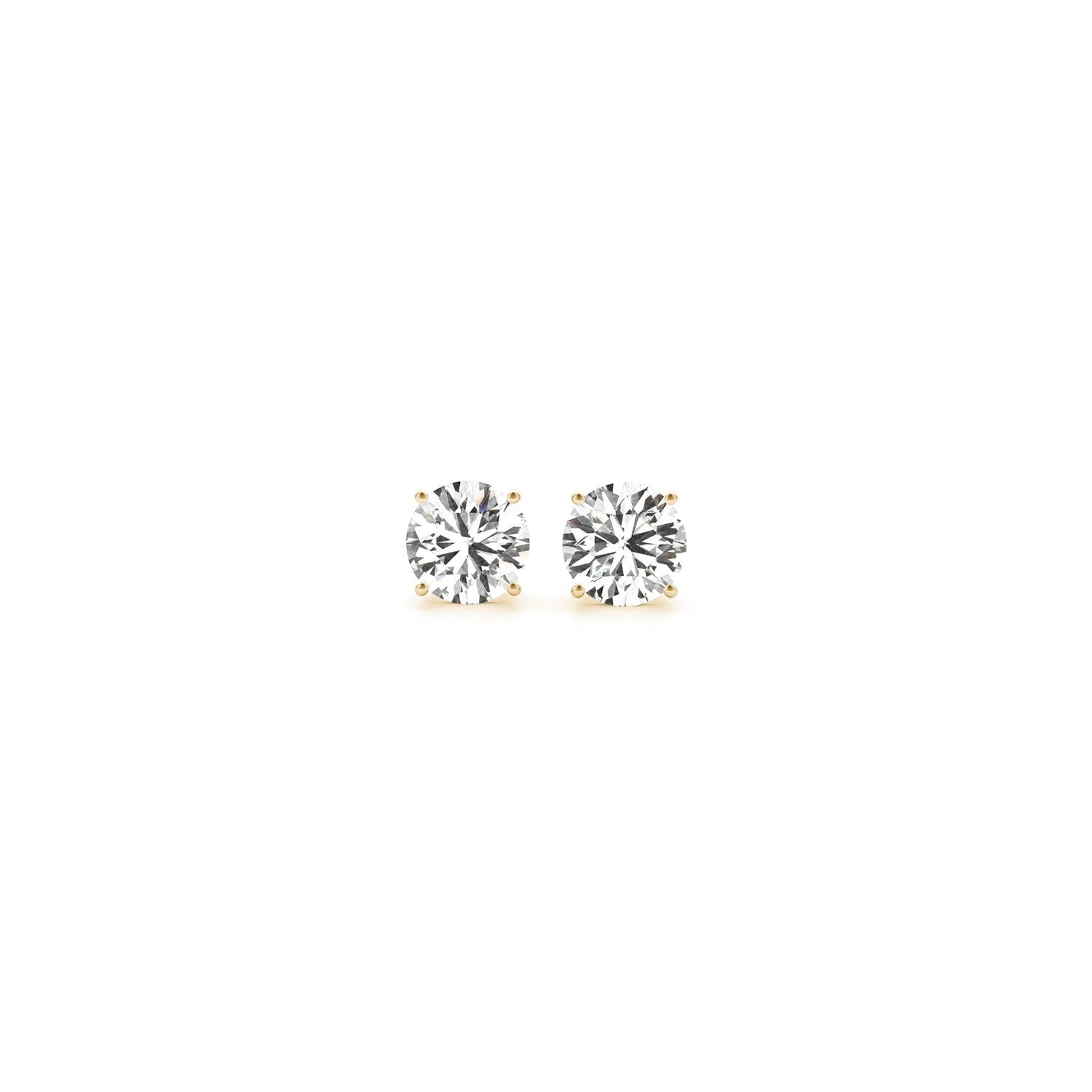 14k yellow gold round diamond stud earrings with prong setting, showcasing minimalist elegance and G/VS2 quality.