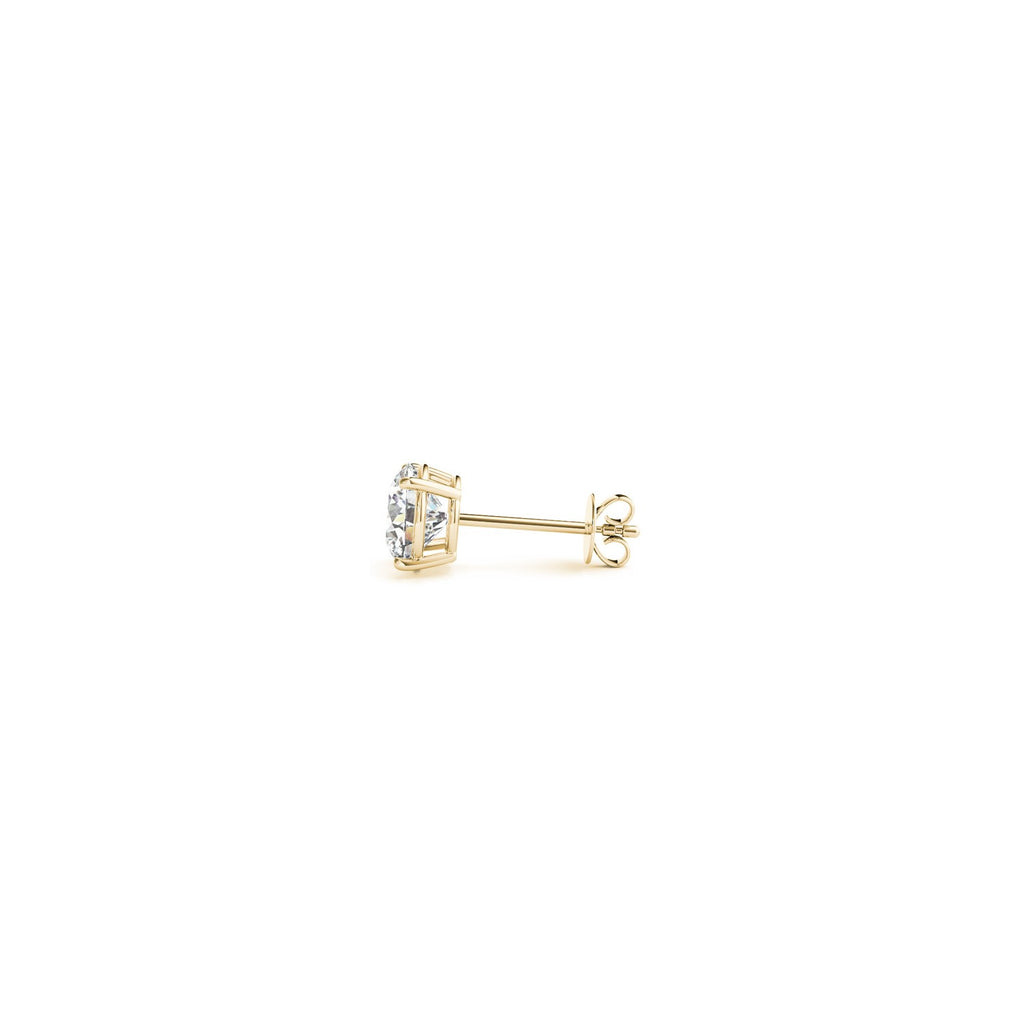 14k yellow gold round diamond stud earrings in prong setting, showcasing minimalist elegance and G/VS2 clarity.