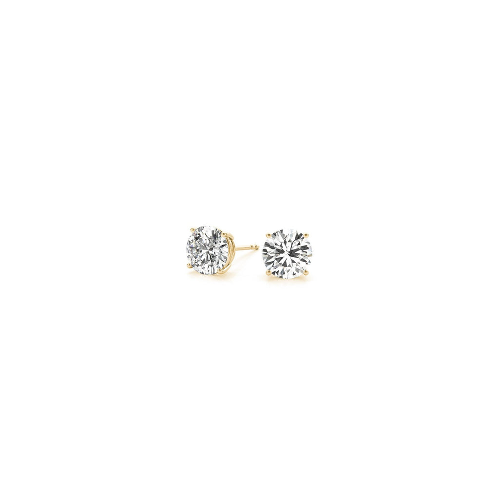 14k yellow gold minimalist round diamond stud earrings with prong setting, showcasing G/VS2 clarity brilliance.