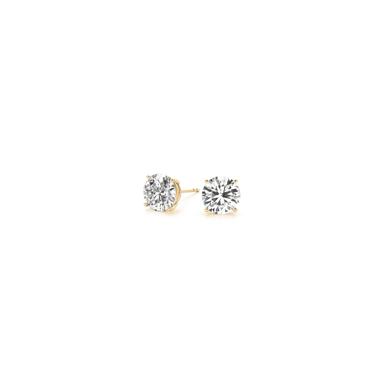 14k yellow gold minimalist round diamond stud earrings with prong setting, showcasing G/VS2 clarity brilliance.