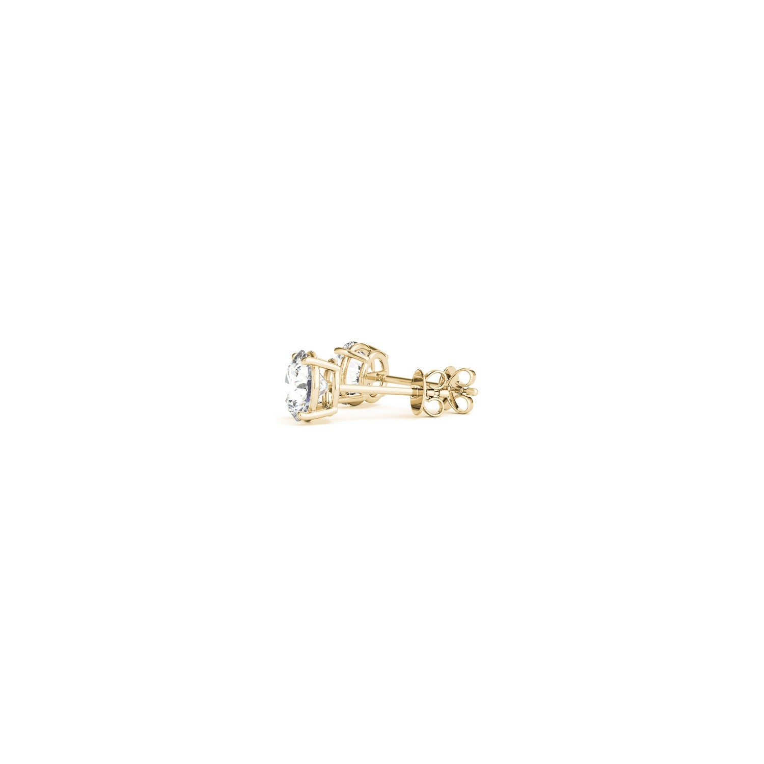14k yellow gold round diamond stud earrings in minimalist prong setting, showcasing G/VS2 clarity and brilliance.