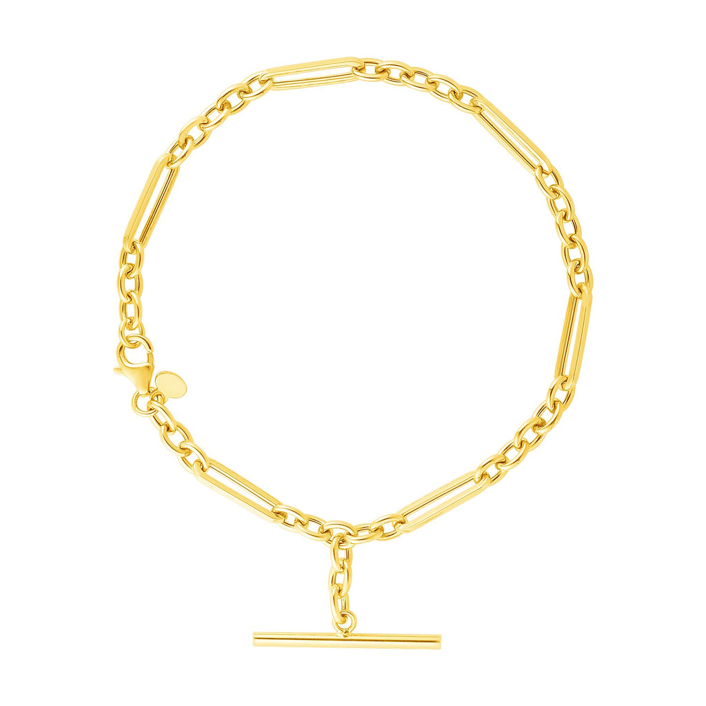 14k yellow gold bracelet featuring alternating oval and round links with a chic toggle clasp, embodying modern elegance.