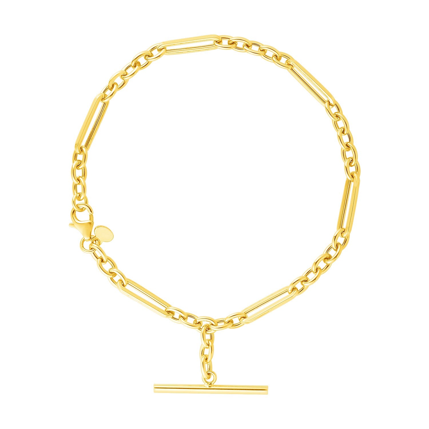14k yellow gold bracelet featuring alternating oval and round links with a chic toggle clasp, embodying modern elegance.