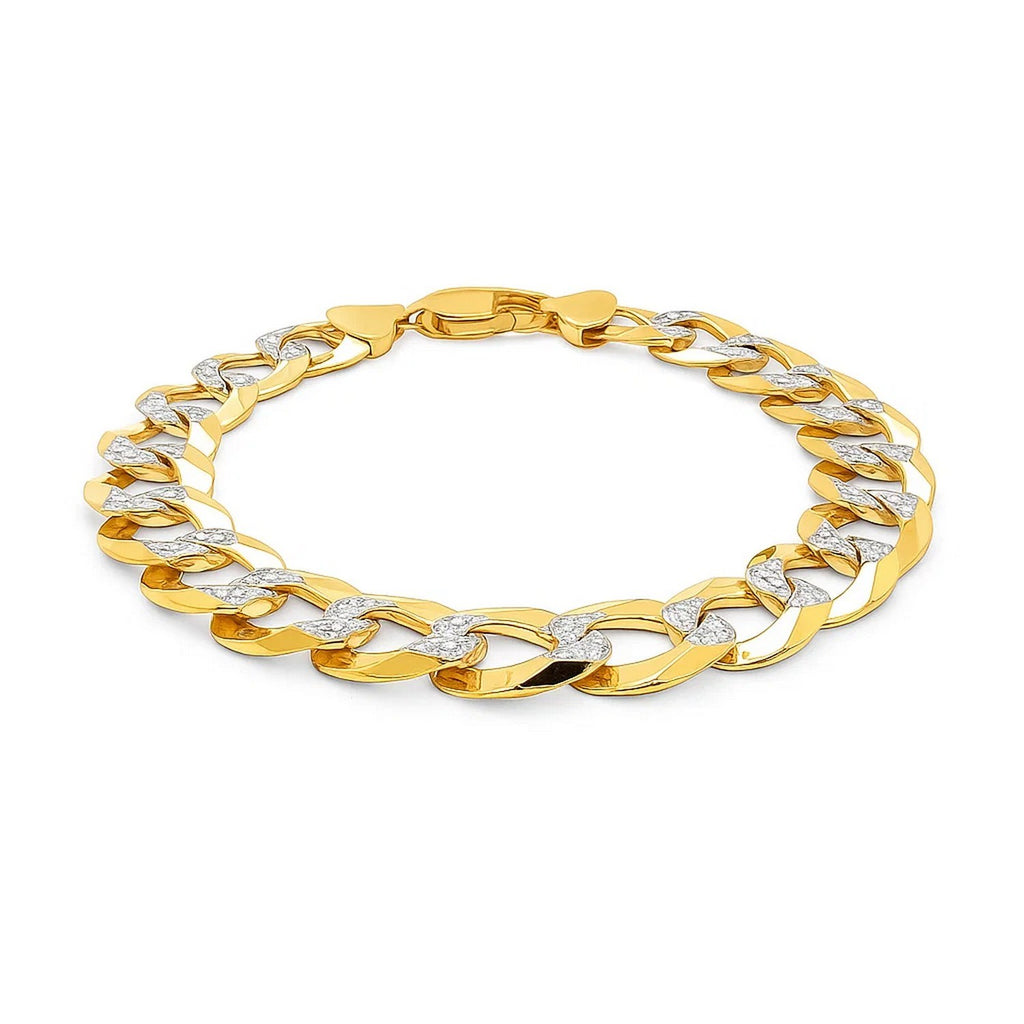 14k two-tone gold pave curb bracelet featuring a modern design with a luxurious chain and stud detailing.