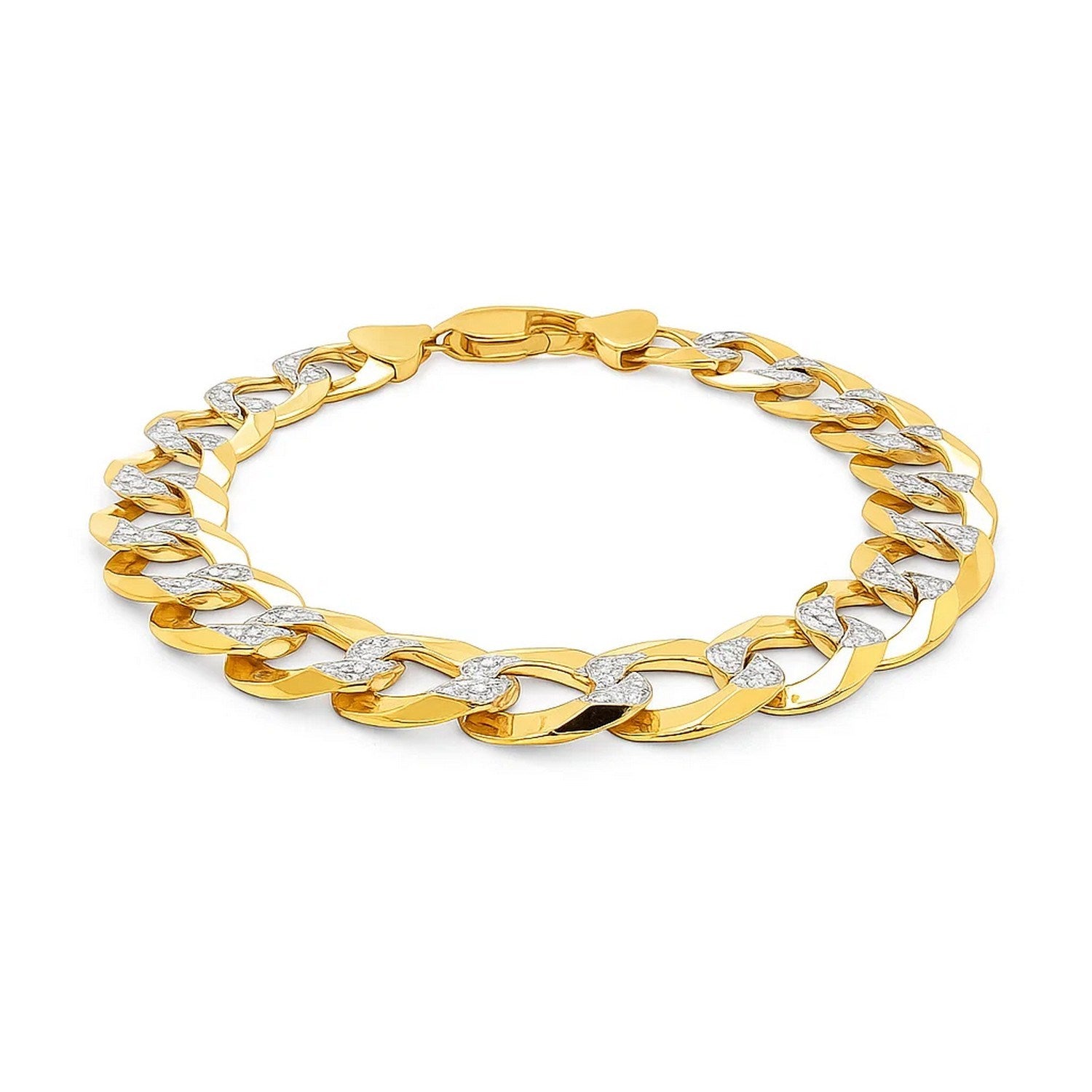 14k two-tone gold pave curb bracelet featuring a modern design with a luxurious chain and stud detailing.