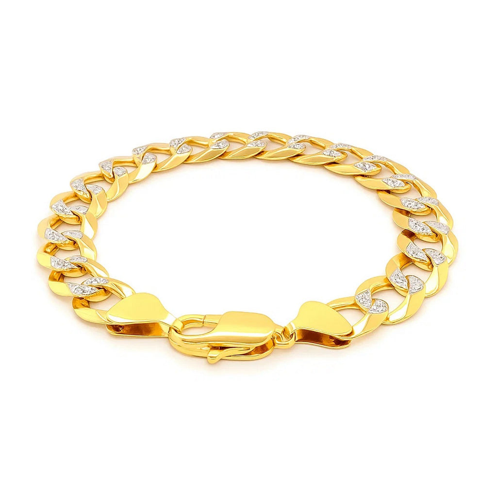 14k two-tone gold pave curb bracelet featuring a modern chain design and exquisite stud detailing.