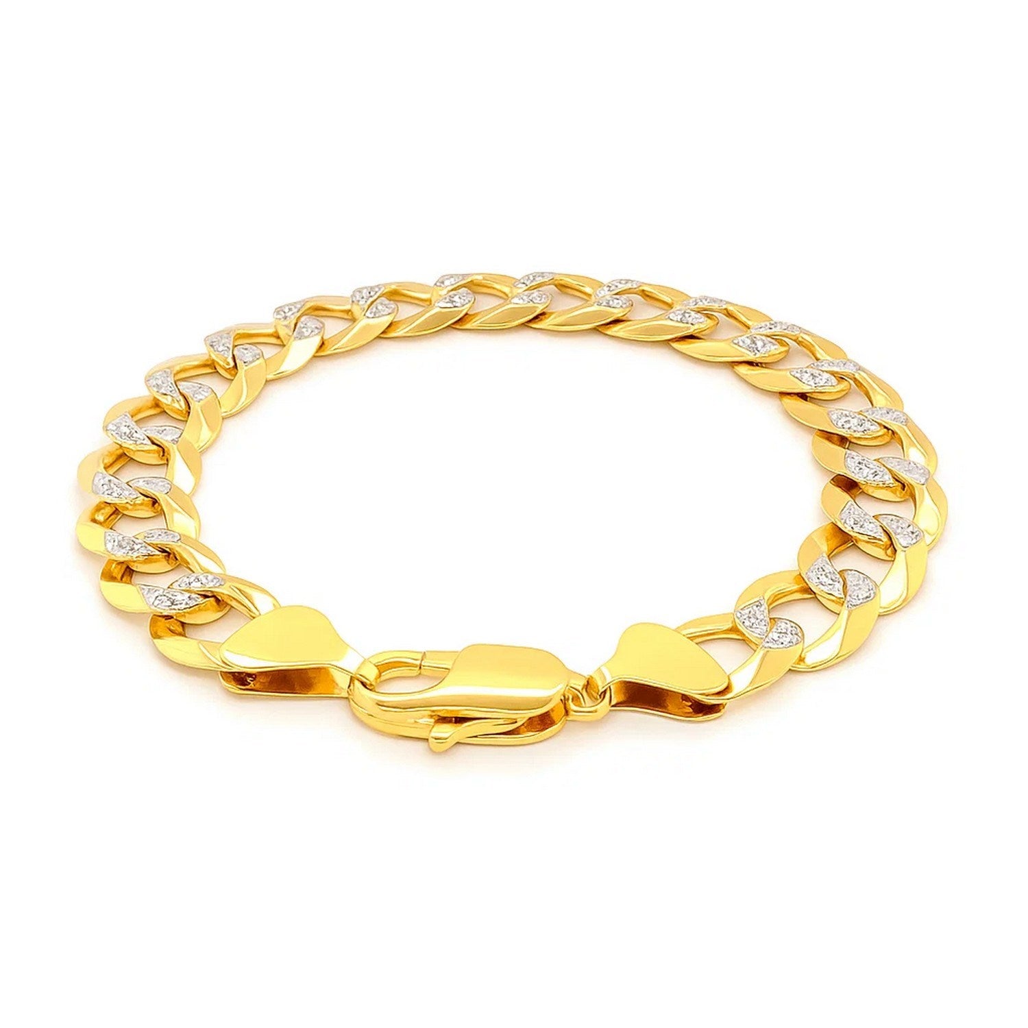 14k two-tone gold pave curb bracelet featuring a modern chain design and exquisite stud detailing.