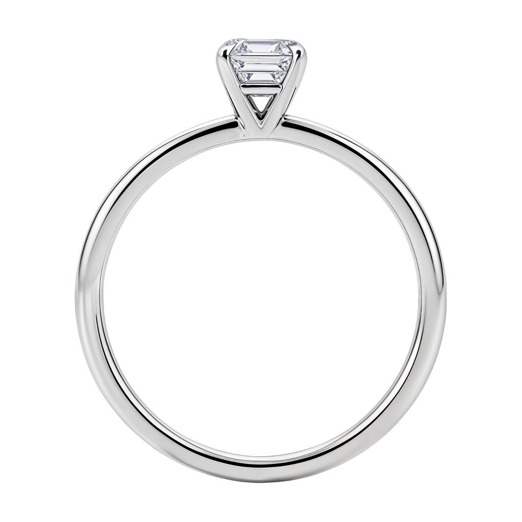1 carat emerald lab-grown diamond solitaire ring in 10K white gold, featuring a classic prong setting for timeless elegance.