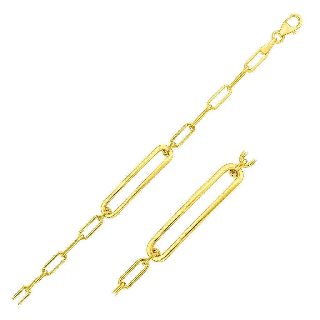 14k yellow gold high polish open curved paperclip bracelet, modern design with elegant link detailing.