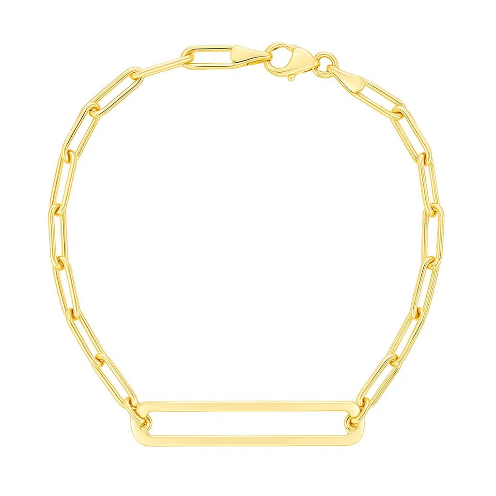 14k yellow gold high polish open curved paperclip bracelet, modern design with elegant link detail.