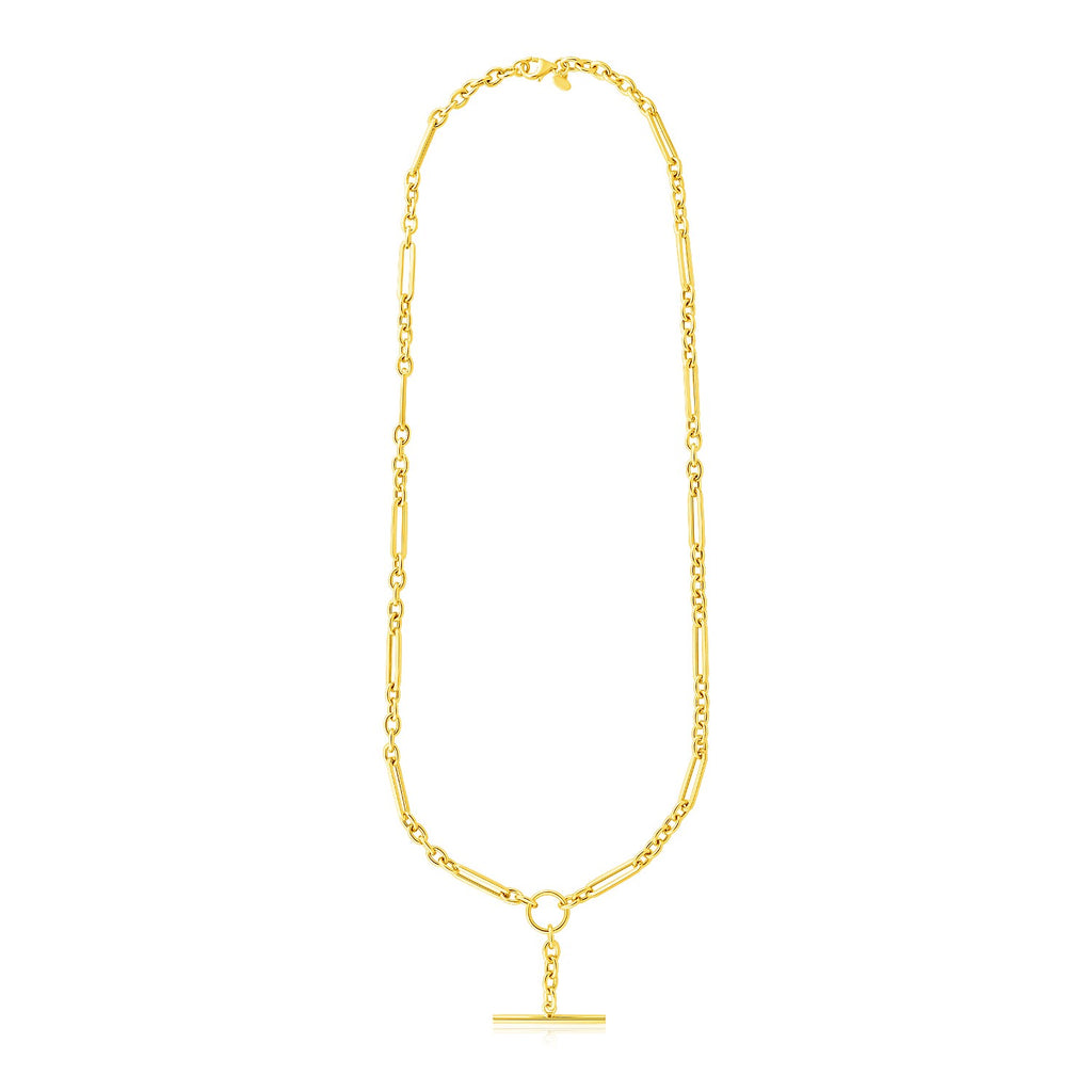 14k yellow gold alternating oval and round chain necklace with elegant toggle clasp, perfect for modern luxury styling.