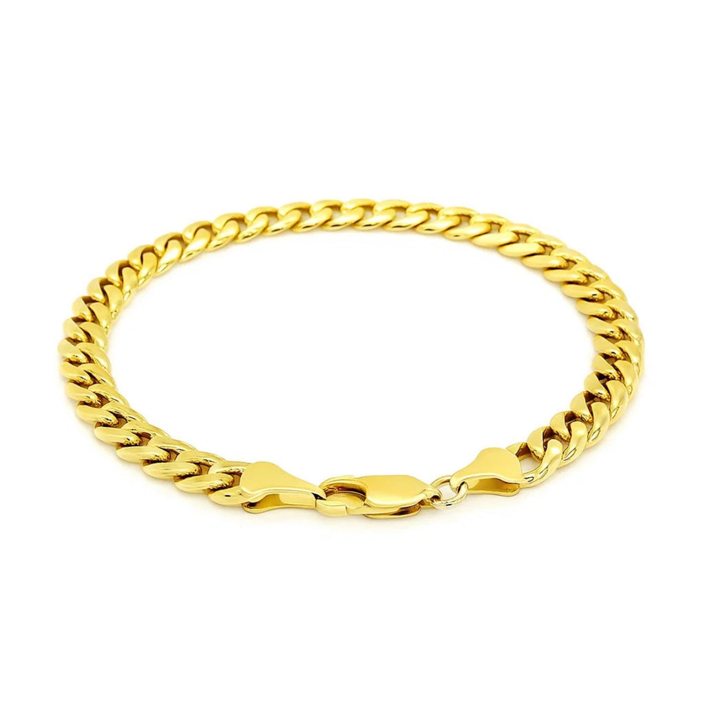 14k yellow gold Miami Cuban bracelet, modern design with semi-solid links, 7.00 mm width for a luxurious statement.