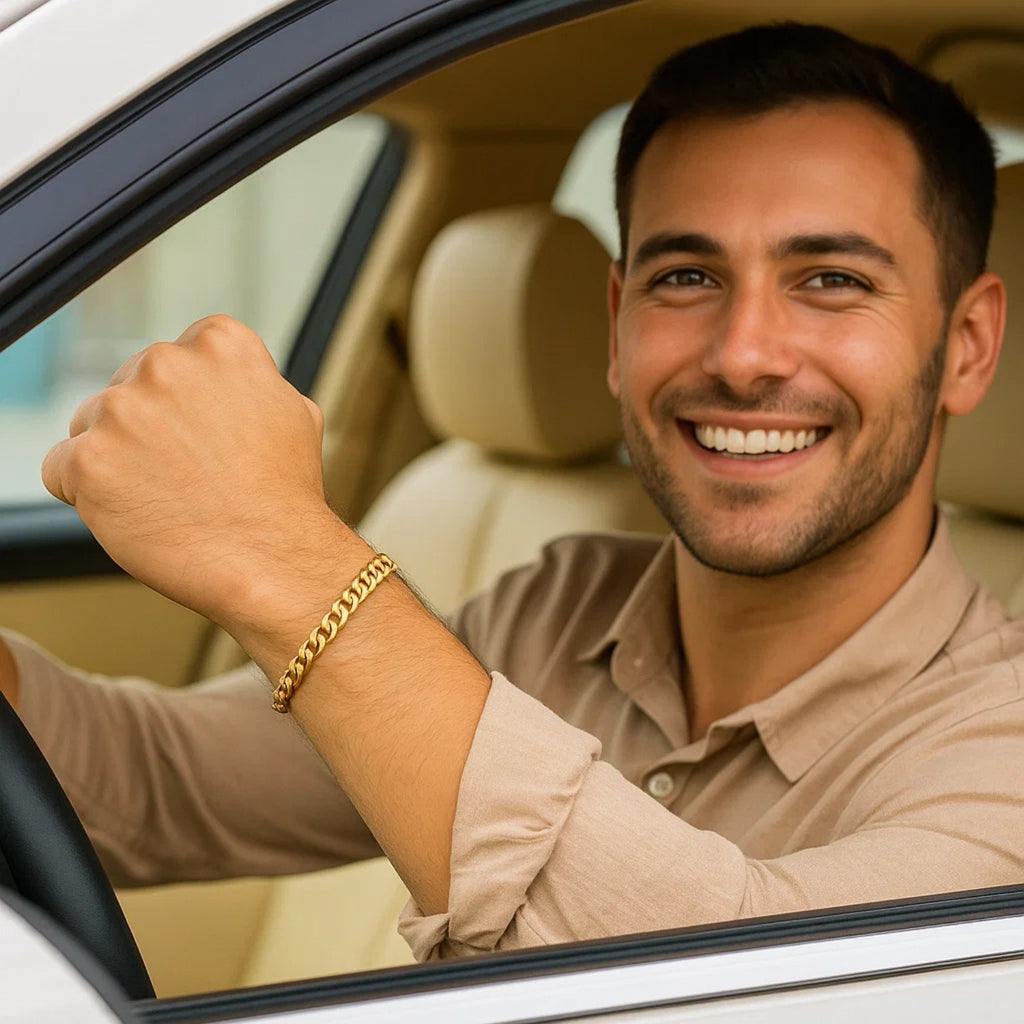 14k yellow gold Miami Cuban semi-solid bracelet with modern link design, showcasing luxury craftsmanship and elegance.