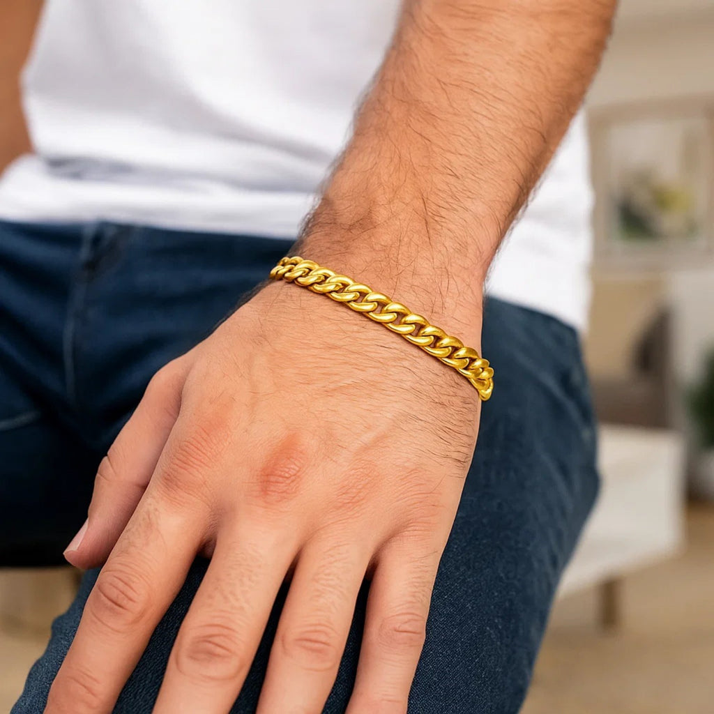 14k yellow gold Miami Cuban semi solid bracelet with modern link design, 7.00 mm width, perfect for luxury styling.