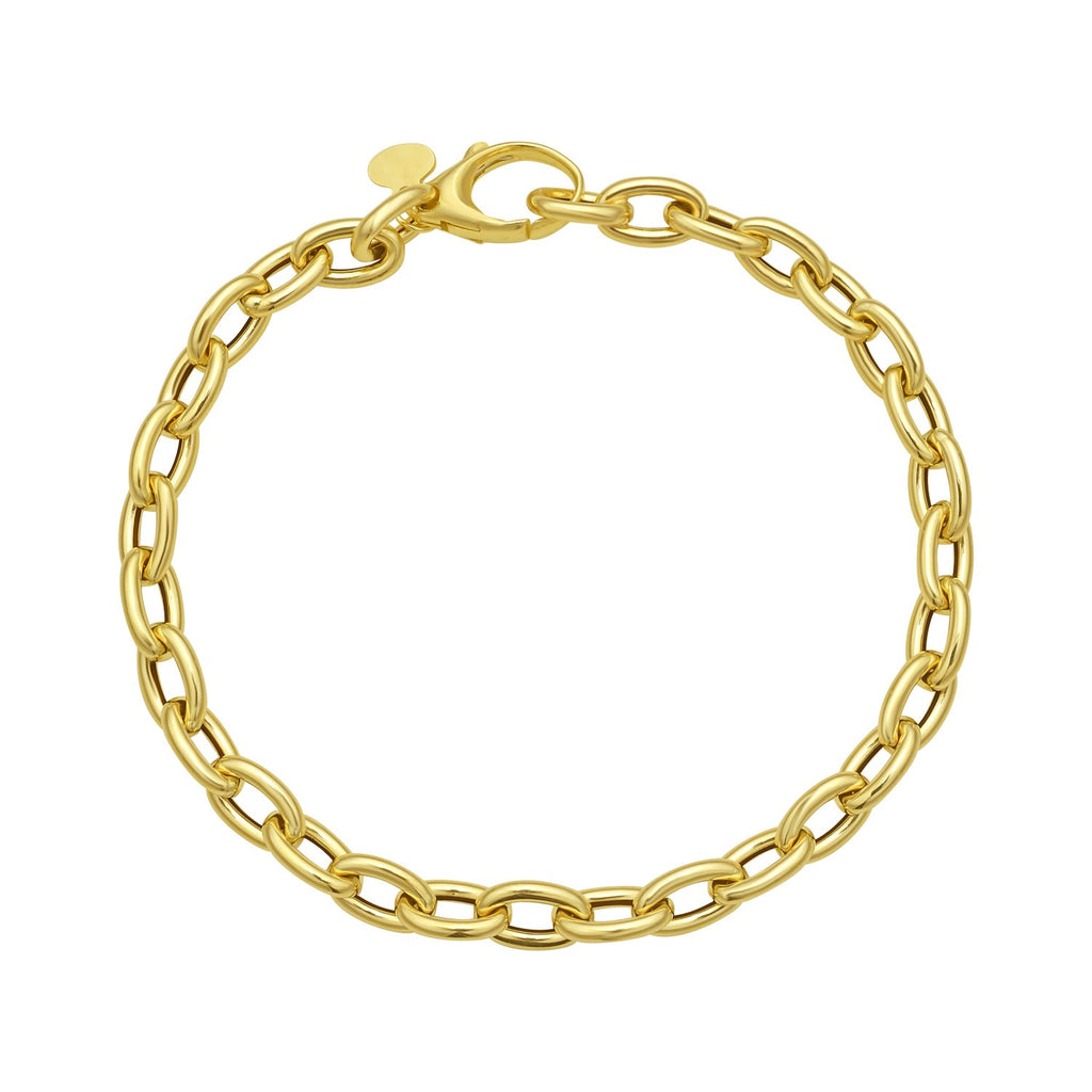 14k yellow gold charm lock rolo chain bracelet with modern link design, perfect for elegant layering or solo wear.