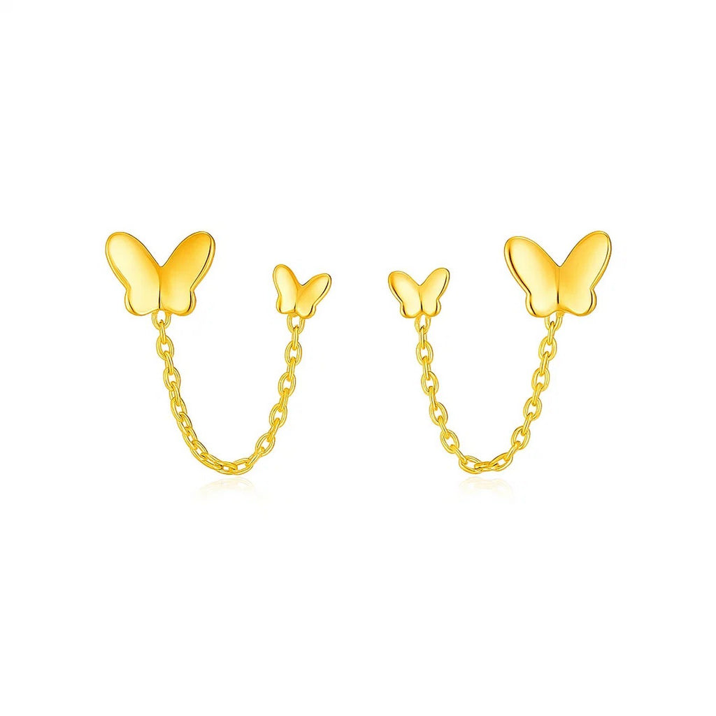 14k yellow gold modern butterfly earrings with two-hole post design for a luxurious touch.
