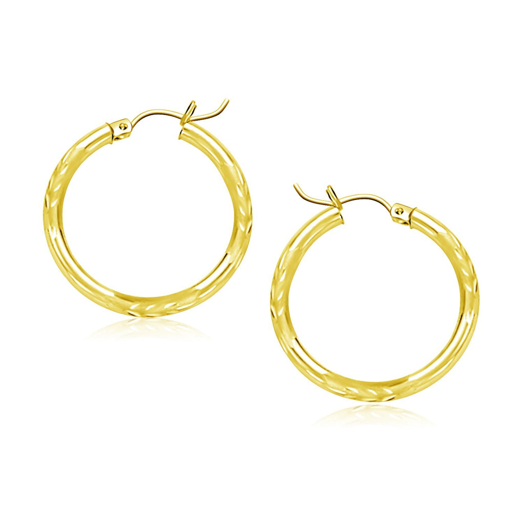 10k yellow gold diamond cut hoop earrings featuring a modern design and exquisite diamond detailing.