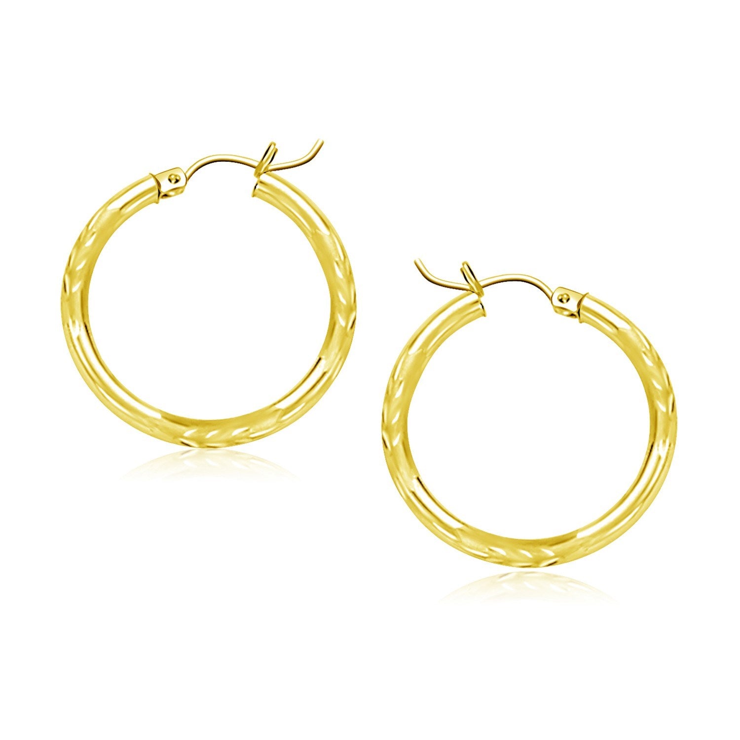 10k yellow gold diamond cut hoop earrings featuring a modern design and exquisite diamond detailing.