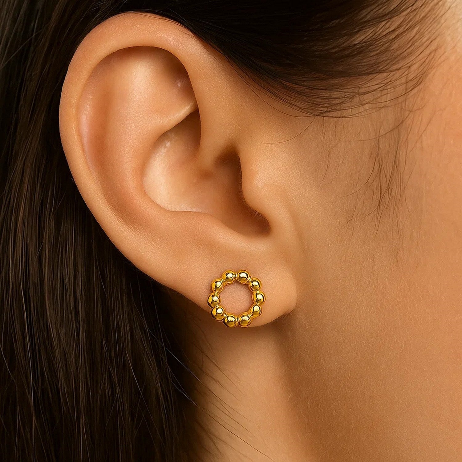 14k yellow gold modern beaded dangle earrings showcasing exquisite craftsmanship and elegant movement.