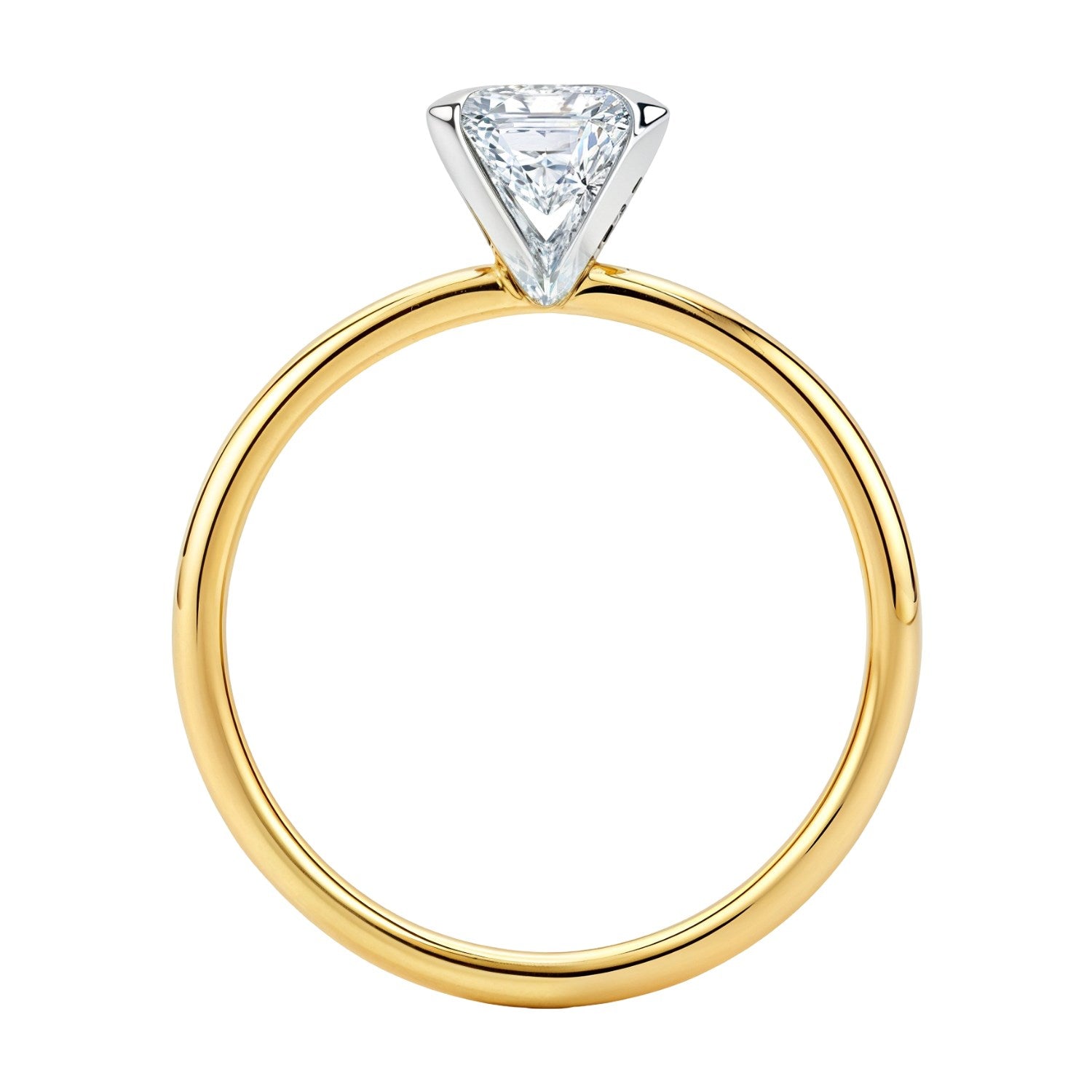 2 carat emerald lab-grown diamond solitaire ring in 10K yellow gold, featuring a modern prong setting.