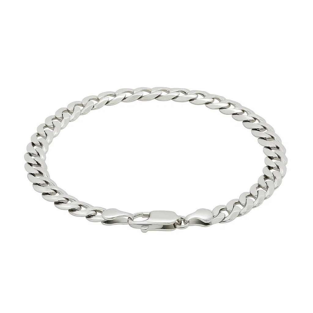 Rhodium plated sterling silver curb style bracelet, modern design with luxurious shine, 7.20 mm width.