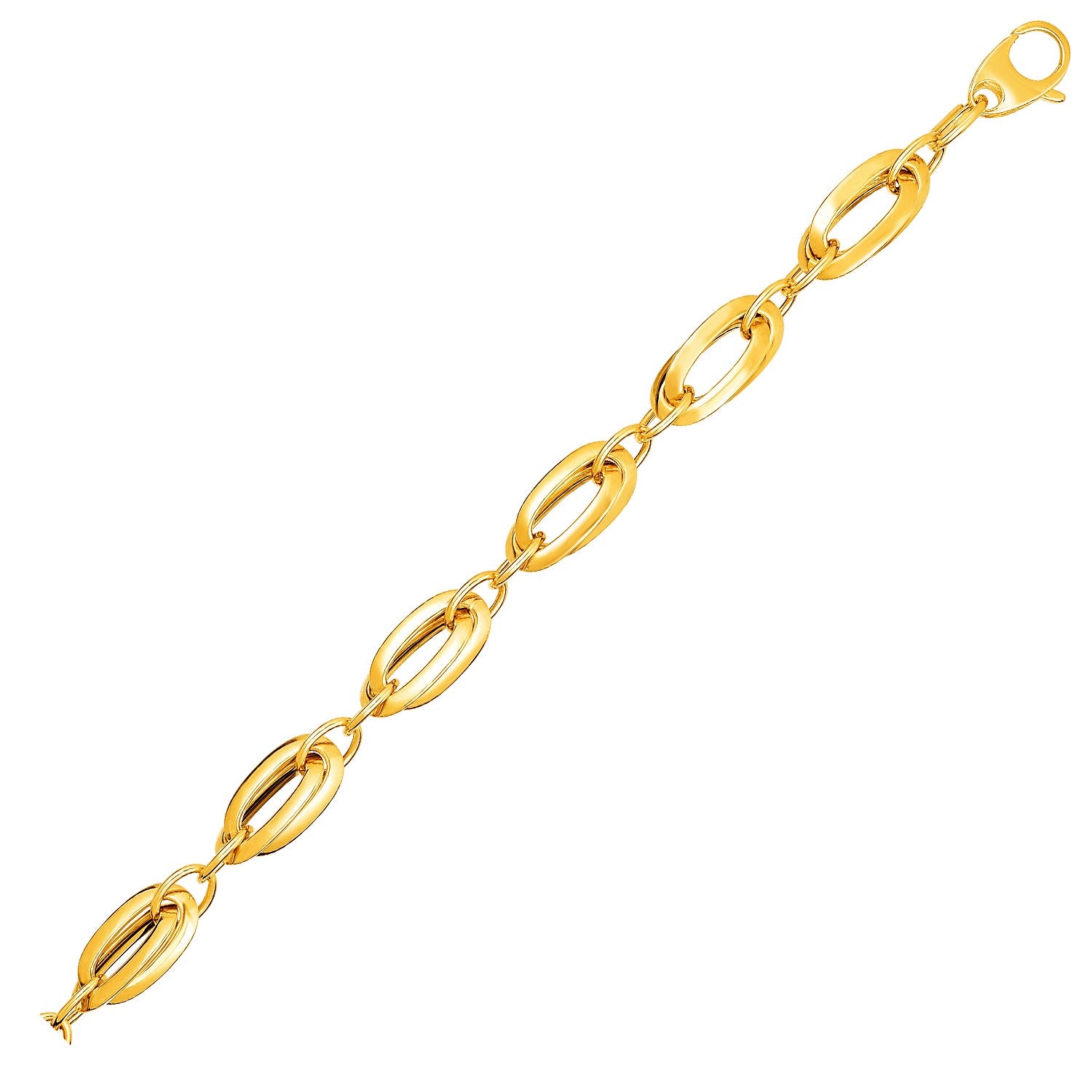 14k yellow gold bracelet featuring long double oval links in a classic design, perfect for elegant layering.