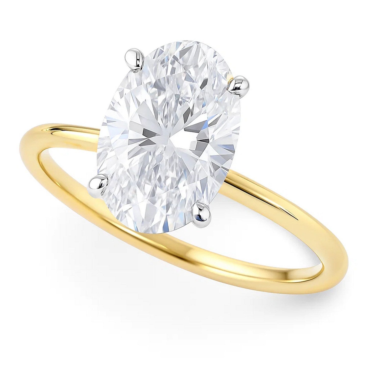 3 carat oval lab-grown diamond solitaire ring in 14k yellow gold with elegant prong setting, perfect for modern luxury.