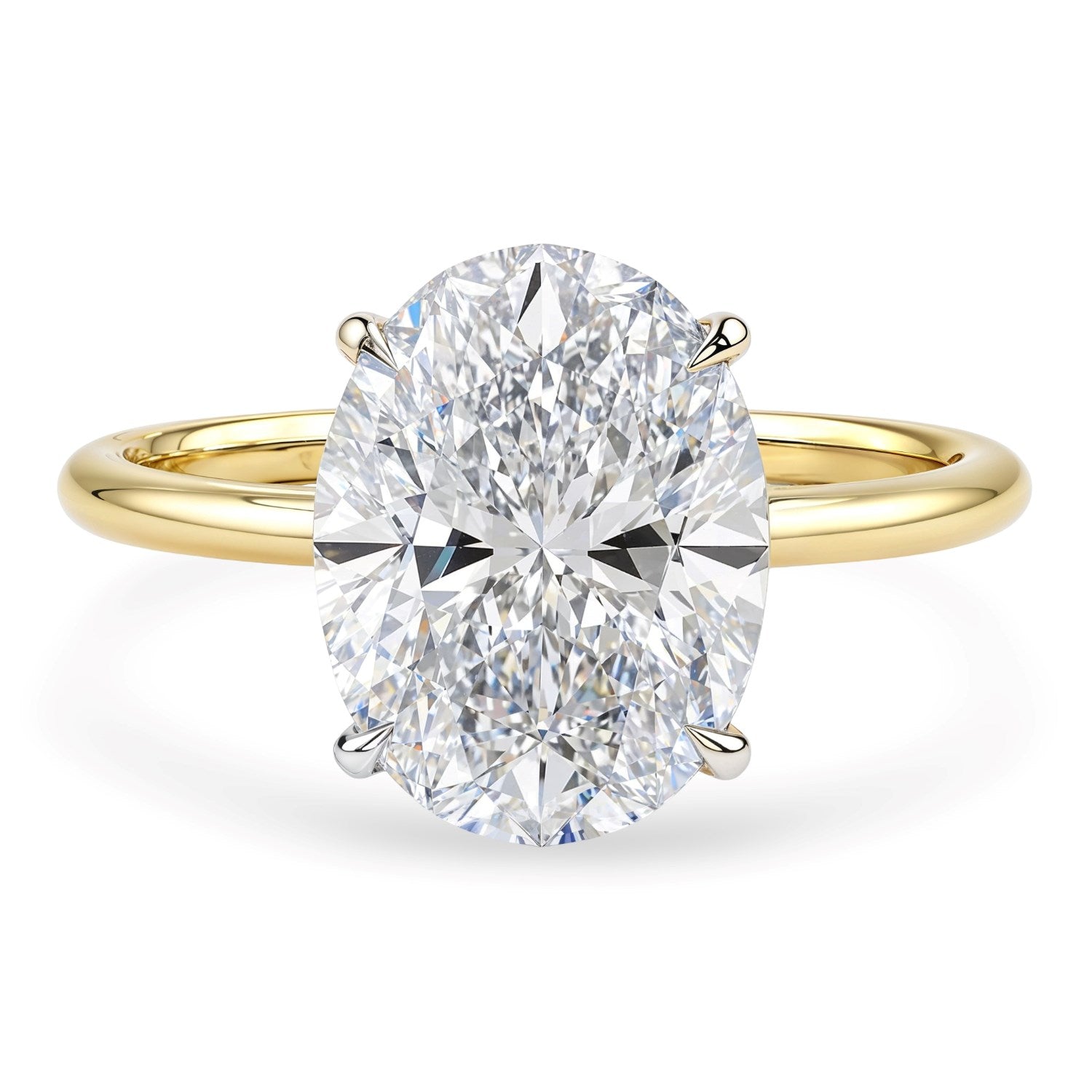 3 carat oval lab-grown diamond solitaire ring in 14k yellow gold with elegant prong setting, showcasing modern luxury.