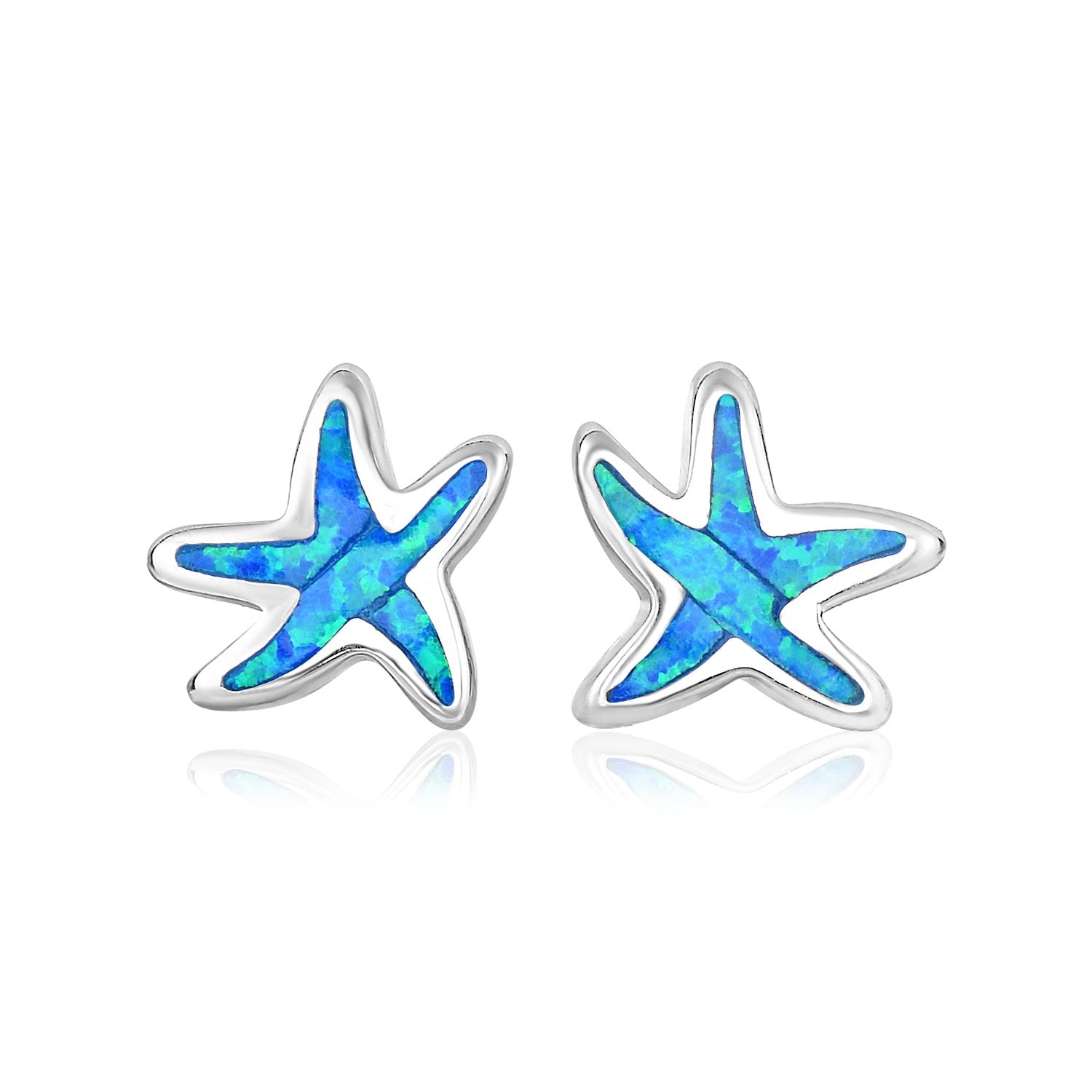 Sterling Silver Polished Starfish Earrings with Opal