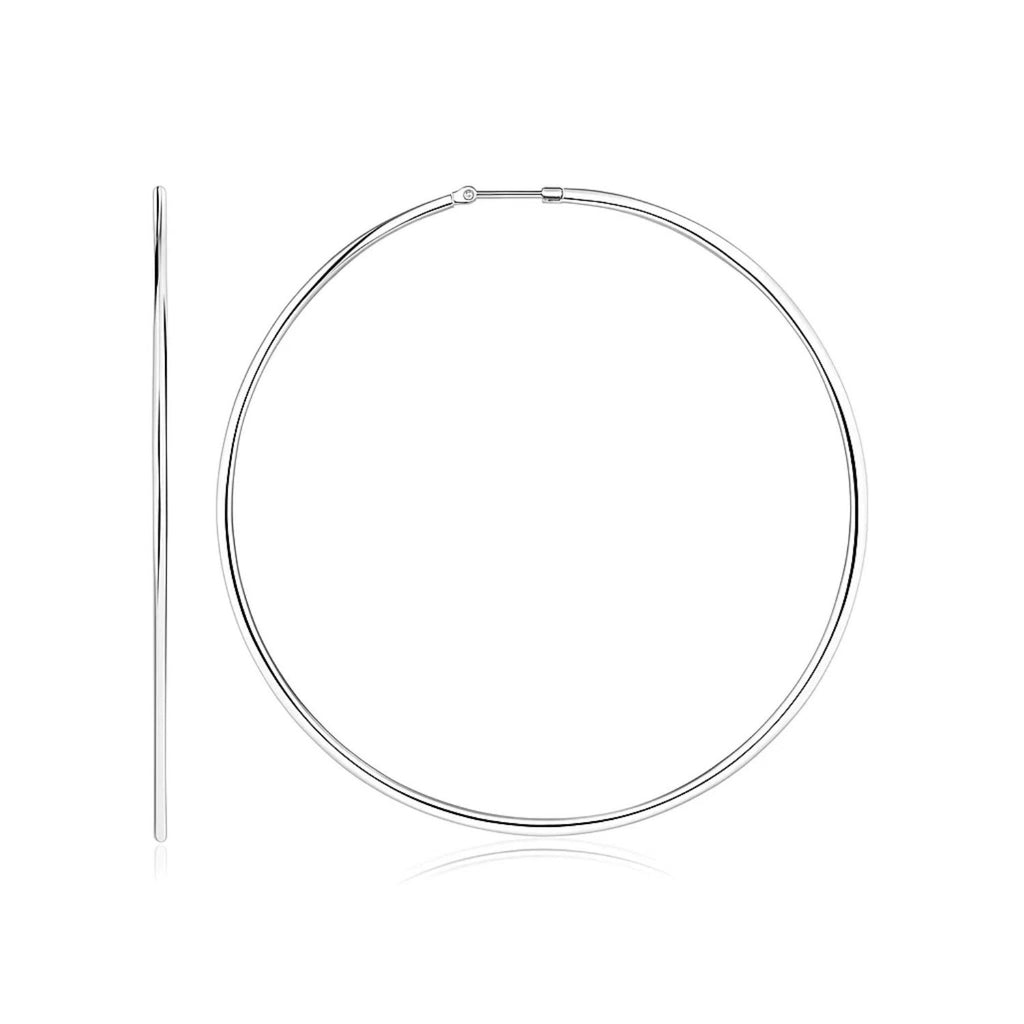 Sterling silver polished large round hoop earrings (60mm) with a classic design for timeless elegance.