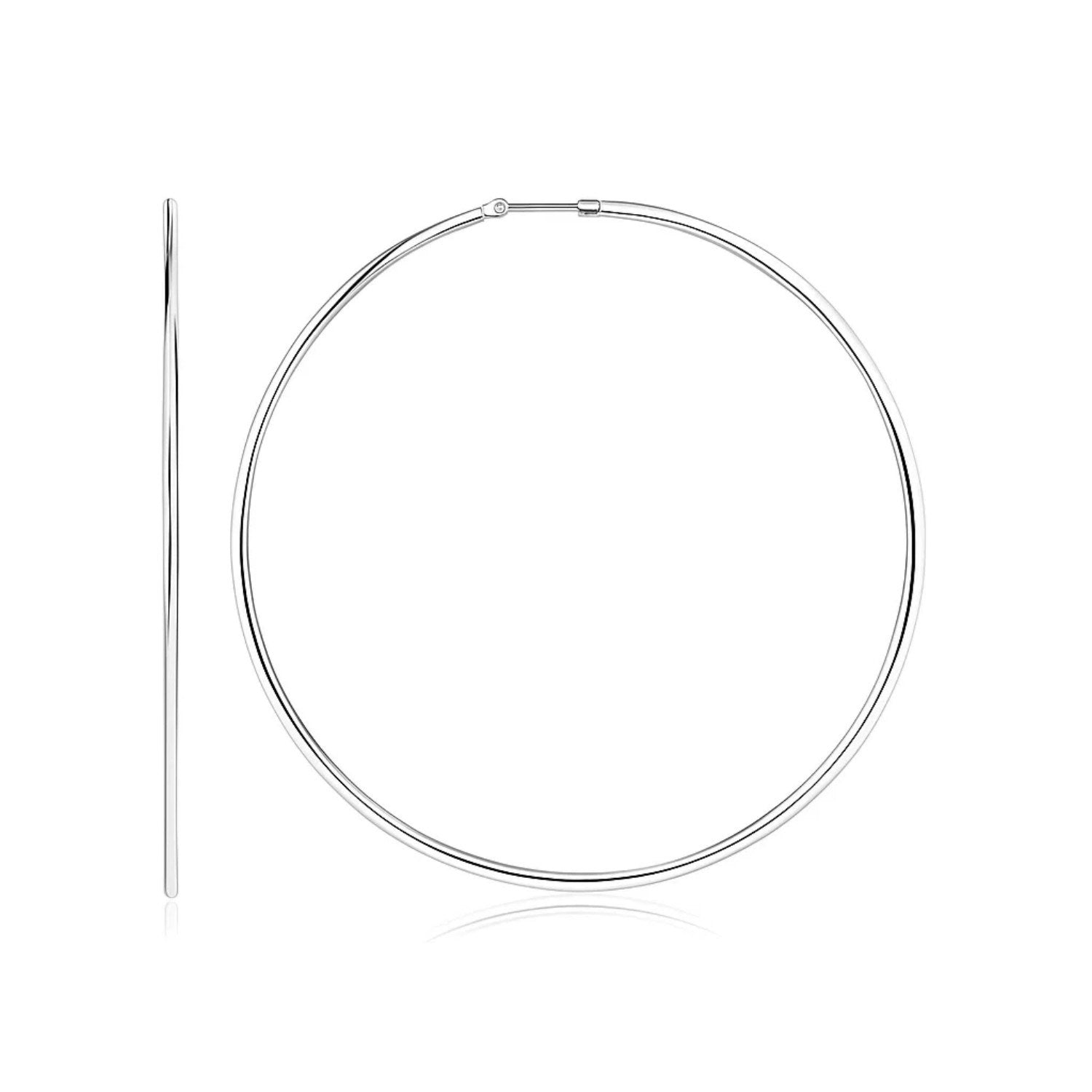 Sterling silver polished large round hoop earrings (60mm) with a classic design for timeless elegance.