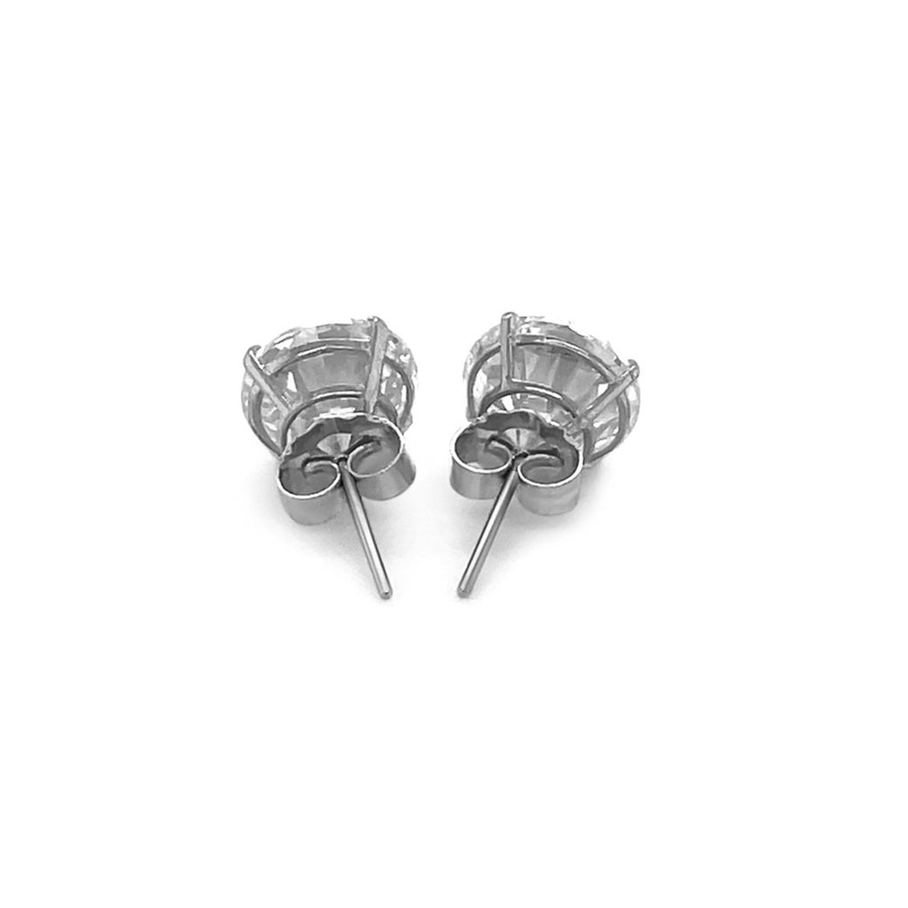 14k white gold round CZ stud earrings in prong setting, modern design, 8mm size, perfect for elegant occasions.