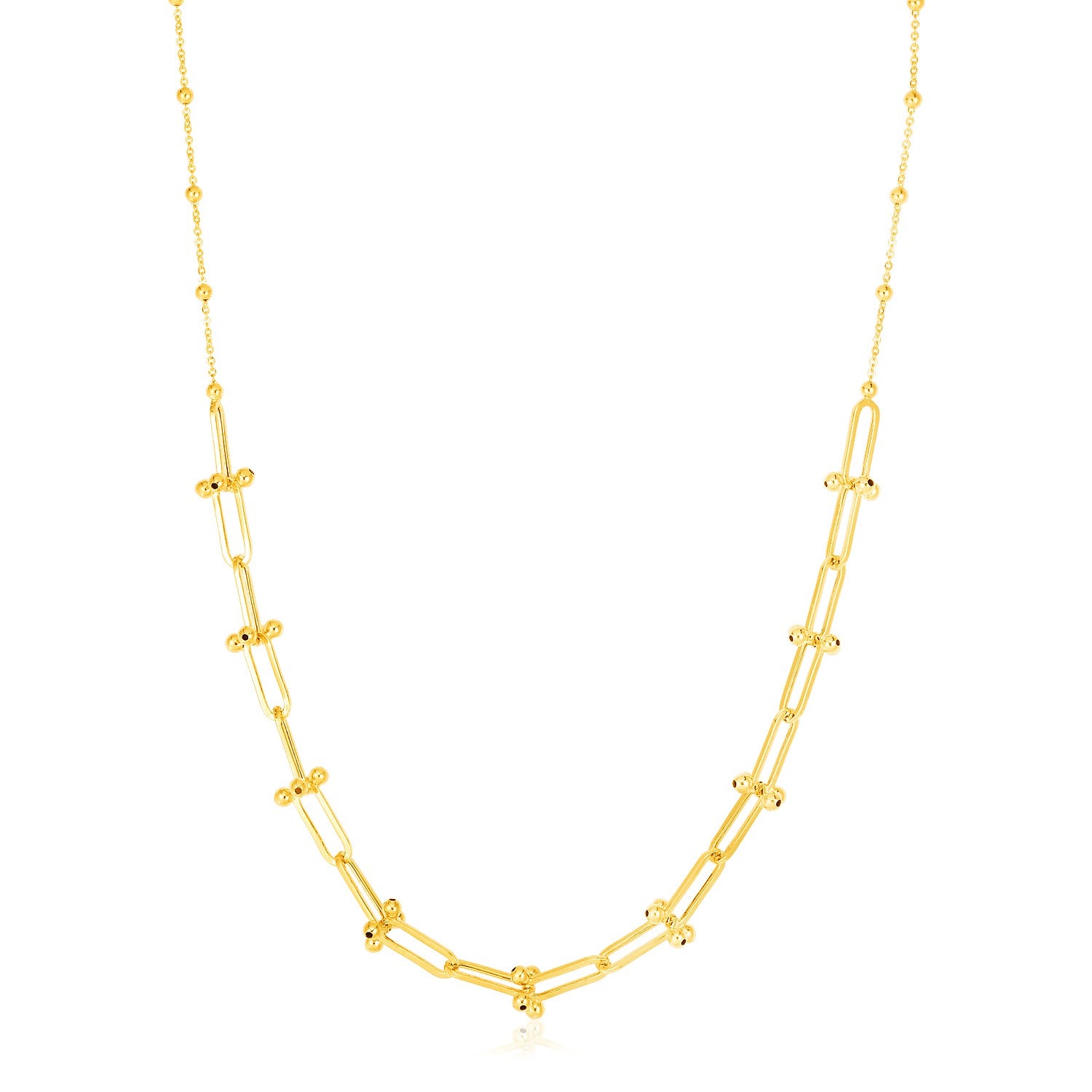 14k yellow gold beaded U link chain necklace with minimalist design, perfect for elegant layering or standalone wear.