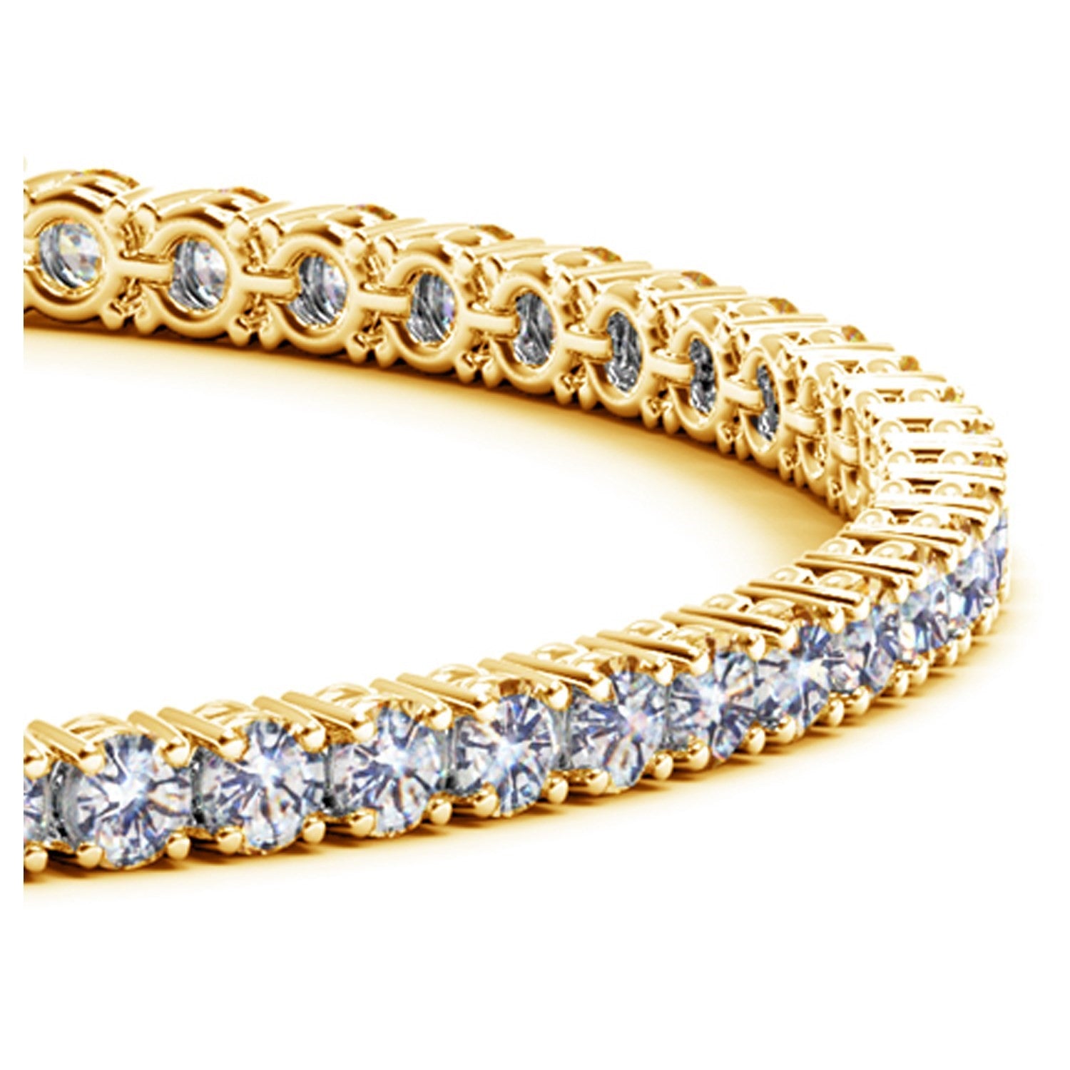 Lab grown diamond tennis bracelet in 14k yellow gold, featuring prong setting and modern design, 5 cctw F/G VS2/SI1.