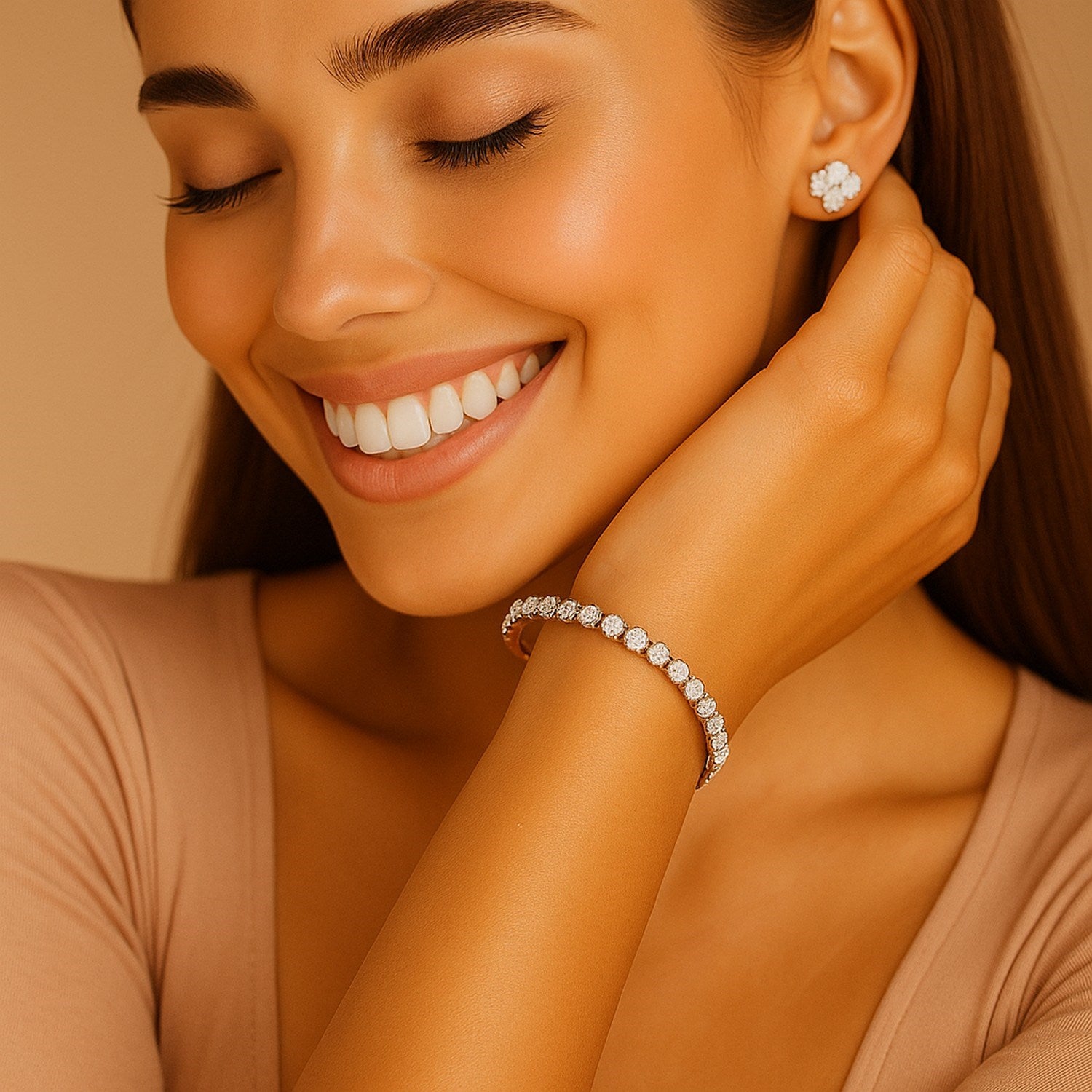 Lab grown diamond tennis bracelet in 14k yellow gold, featuring prong setting and modern design, 5 cctw F/G VS2/SI1.